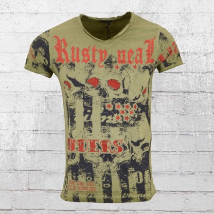 Rusty Neal Vintage T-Shirt Mit Knopfleiste grau