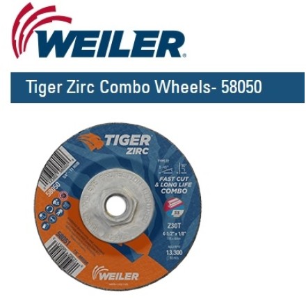 Weiler 58050 4-1/2 x 1/8 Tiger Zirc Type 27 Cut and Grind Combo Wheel Z30T Pack of 10 5/8-11 UNC Nut